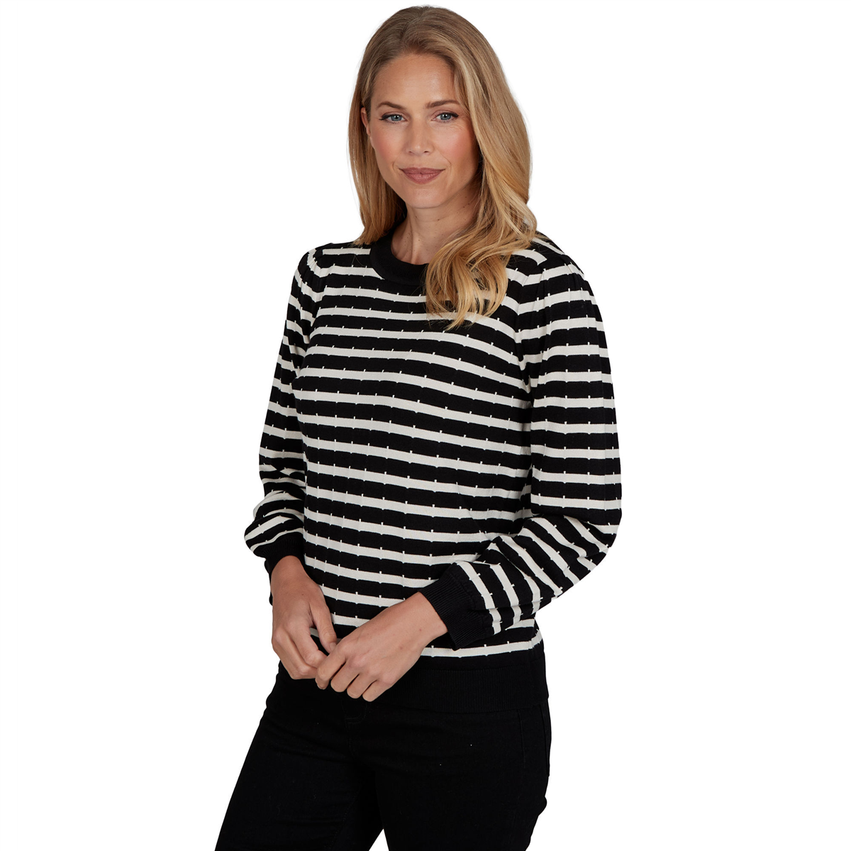 Womens Emaline Special Items Long Sleeve Crew Neck Stripe Sweater