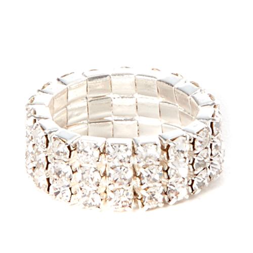 Roman 3-Row Silver & Crystal Stretch Ring