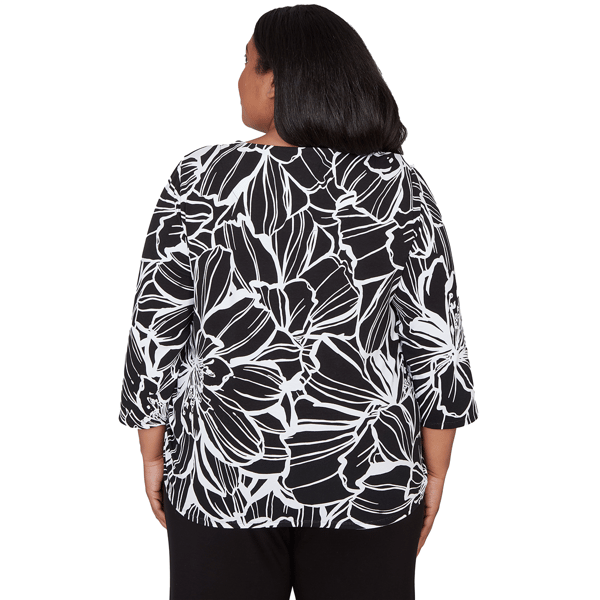 Plus Size Alfred Dunner Classics Floral Linework Side Tie Blouse