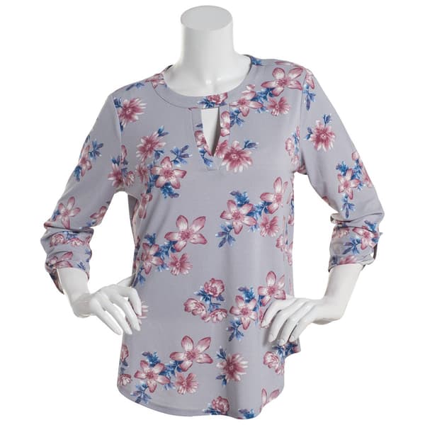 Womens Cure 3/4 Sleeve Roll Tab Crepe Floral Blouse