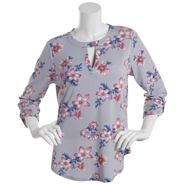 Womens Cure 3/4 Sleeve Roll Tab Crepe Floral Blouse - image 