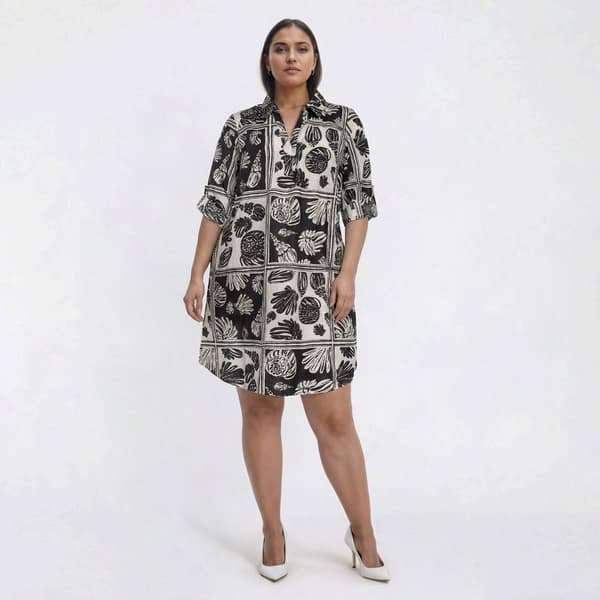 Plus Size Mlle Gabrielle Roll Tab Sleeve Patchwork Shift Dress - image 
