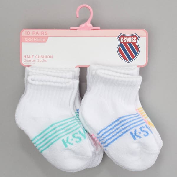 Baby Girl &#40;12-24M&#41; K-Swiss 10pk. Striped Athletic Quarter Socks - image 