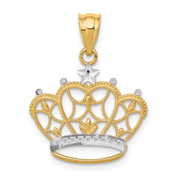 Gold Classics&#40;tm&#41; 14kt. Gold &  Rhodium Crown Pendant - image 