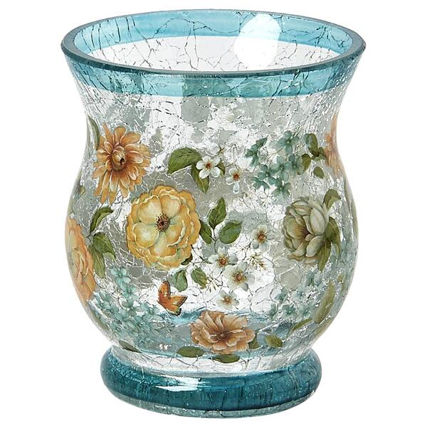 Transpac Blue Multi-Flower Crackle Votive - image 