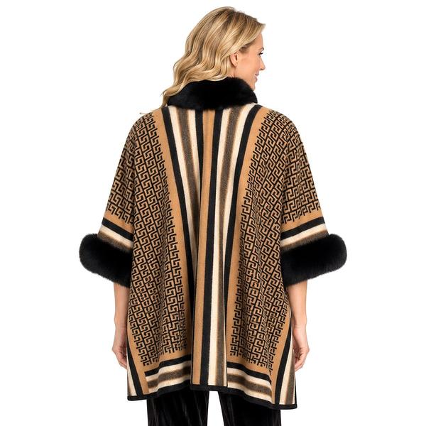 Womens Ali Miles 3/4 Sleeve Geometric Faux Fur Open Front Cape