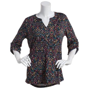 Plus Size Emily Daniels 3/4 Sleeve Roll Tab Chelsea Damask Blouse ...