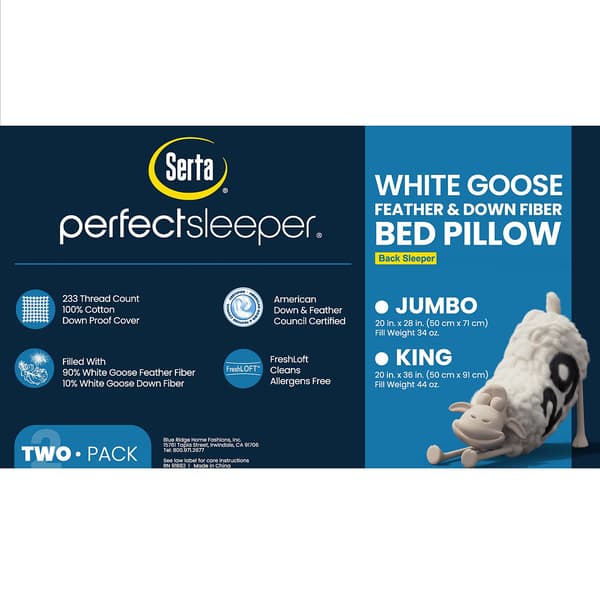 Serta&#174; 233 TC Goose Feather Down Fiber Back Sleeper Pillows