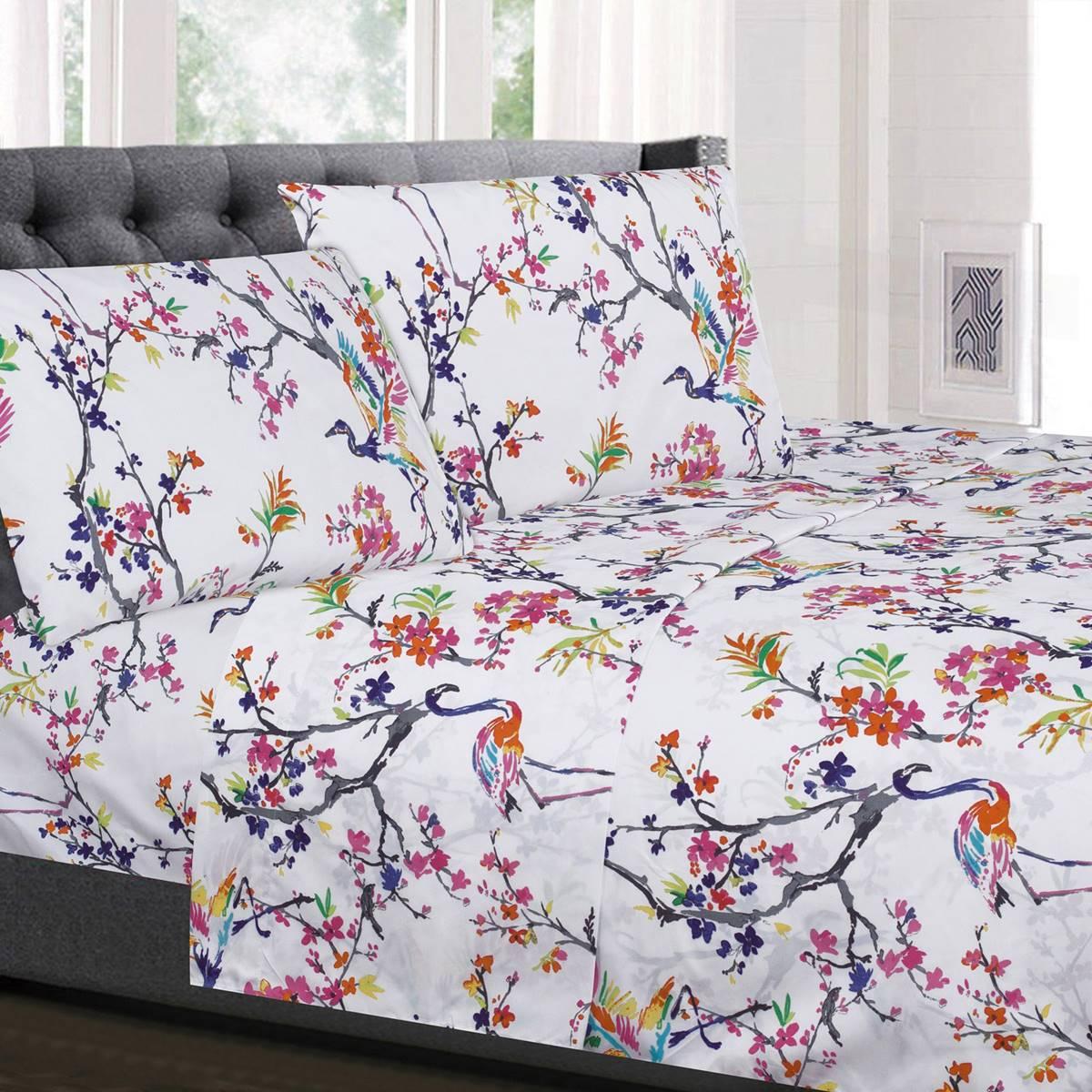Sweet Home Collection 4pc. Botanical Printed Microfiber Sheet Set