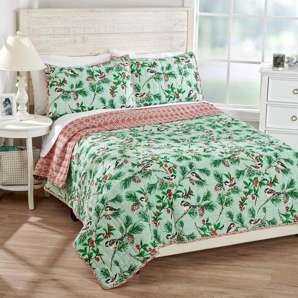 Martha Stewart Holiday Birds Reversible Flannel Quilt Set