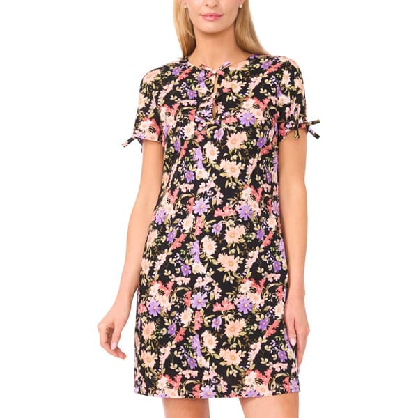 Womens Cece Short Sleeve Print Bow Trim Dress