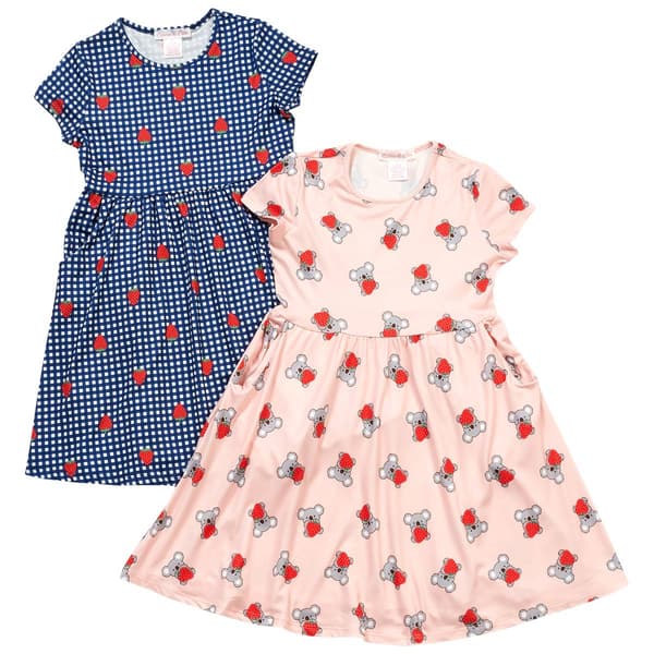 Girls (7-12) Emma & Elsa 2pk. Koala/Strawberry/Gingham Dresses - image 