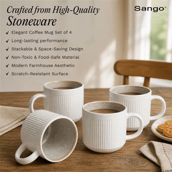 Sango Anderson Reactive Cream 16.5oz. Coffee Mugs - Set of 4