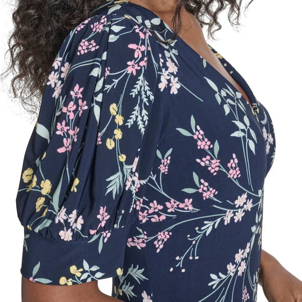 Womens Tommy Hilfiger Short Puff Sleeve Floral A-Line Dress