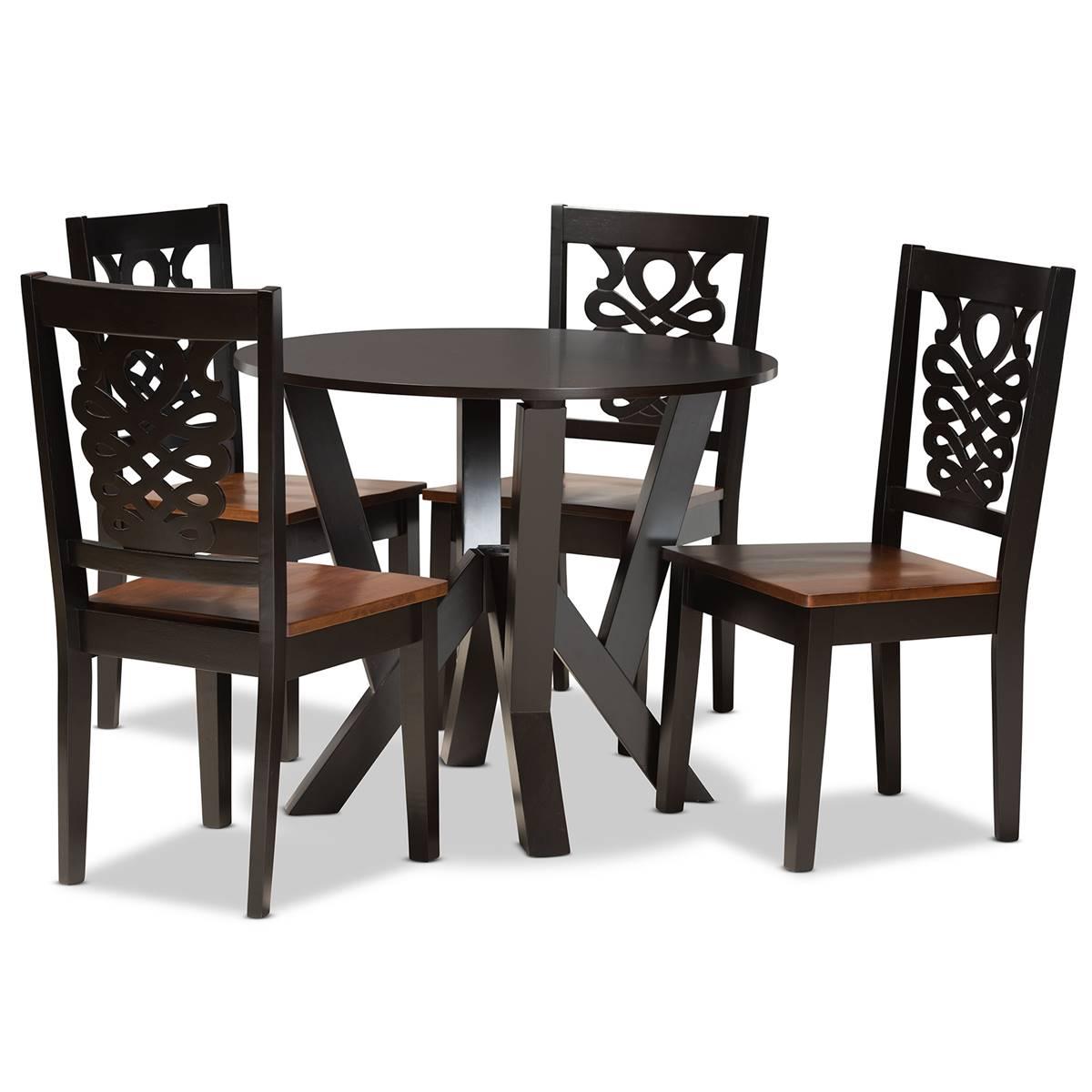 Baxton Studio Valda 2-Tone Dark/Walnut Brown Wood 5pc....