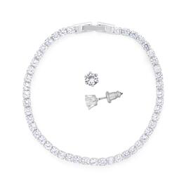 Danecraft Silver Plated Cubic Zirconia Bracelet & Earrings Set