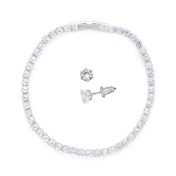 Danecraft Silver Plated Cubic Zirconia Bracelet & Earrings Set