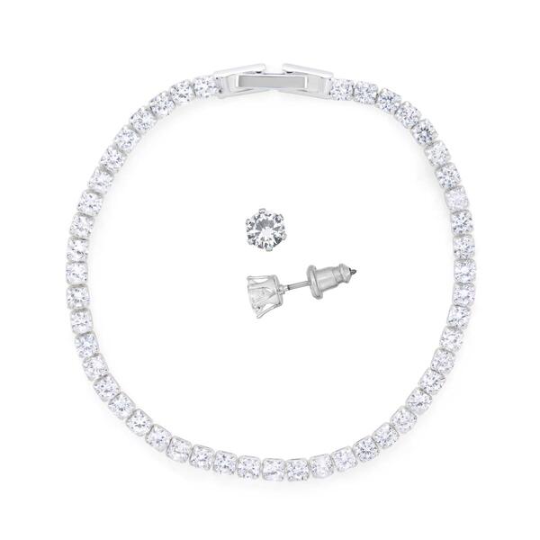 Danecraft Silver Plated Cubic Zirconia Bracelet & Earrings Set - image 
