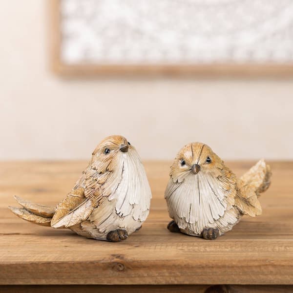 Melrose Carved Leaf Bird Figurine - Set of 2