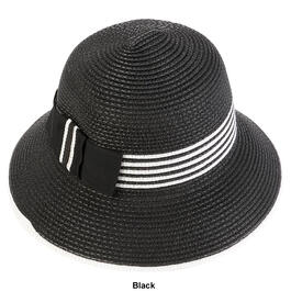 Womens Madd Hatter Cloche w/ Stripes Straw Hat