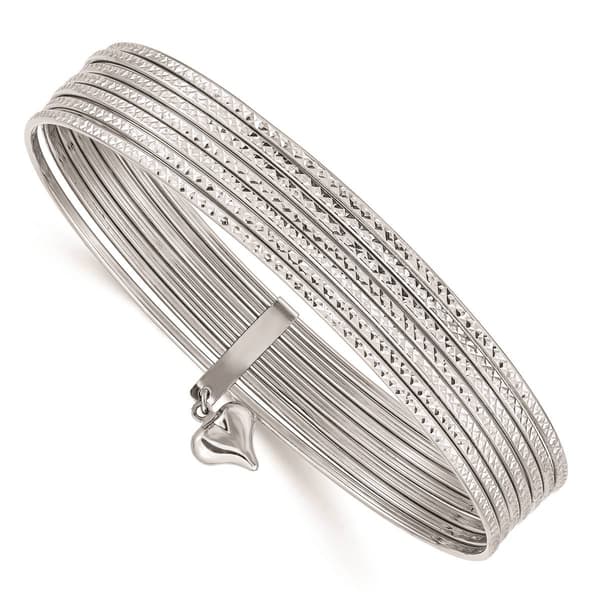 Gold Classics&#40;tm&#41; 14kt. White Gold Dangle Heart Set of 7 Bangles - image 