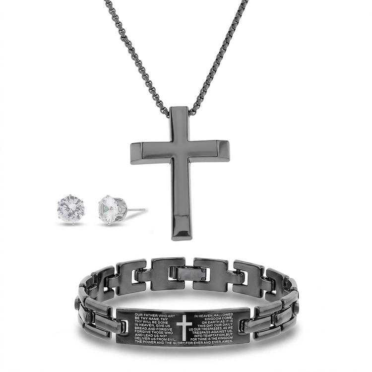 Mens Gentlemen''s Classics(tm) Black Cross Necklace/Bracelet/Earrings