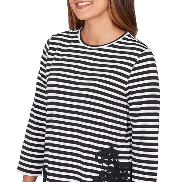 Womens Ruby Rd. Sunset Blvd 3/4 Sleeve Stripe Lace Blouse