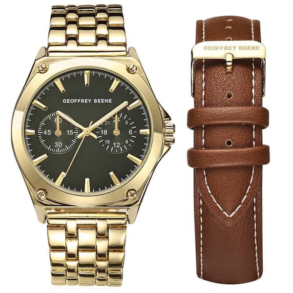 Mens Geoffrey Beene Gold-Tone Watch Set - GBS8106GDBN - image 