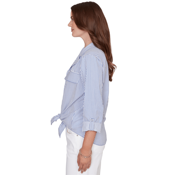 Womens Ruby Rd. Set Sail 3/4 Sleeve Knot Front Stripe Blouse