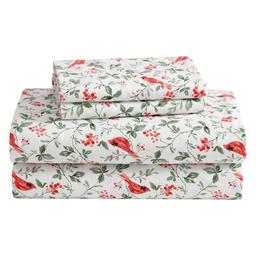 Laura Ashley Jolly Cardinals Cotton Flannel Sheet Set