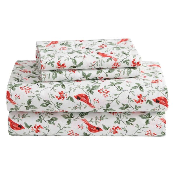 Laura Ashley Jolly Cardinals Cotton Flannel Sheet Set