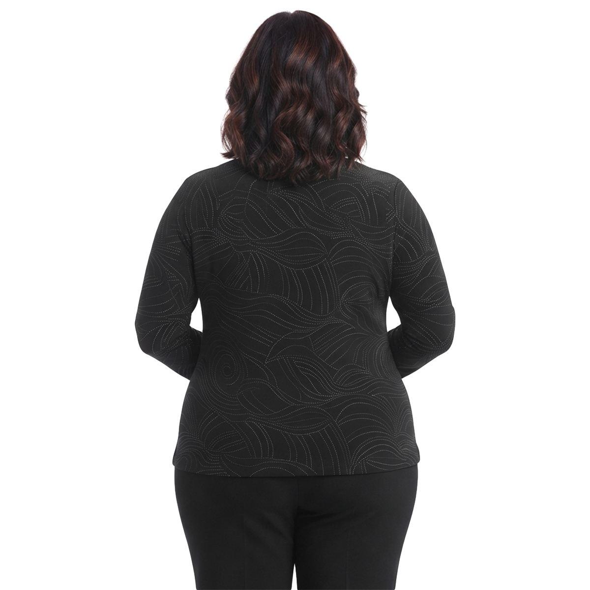Plus Size Kasper 3/4 Sleeve Studded Keyhole Neck Swirl Blouse