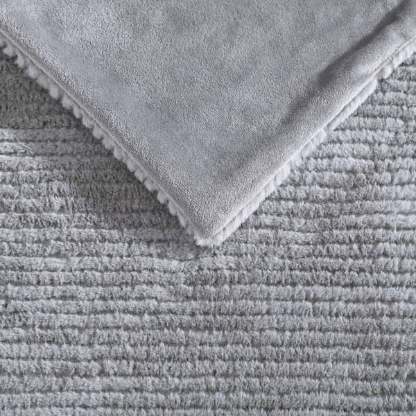 Eddie Bauer Ribbed Texture Stripe Solid Fleece Reversible Throw