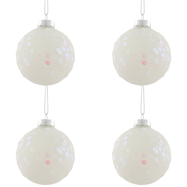 Northlight 4ct. Frosted Sequined Christmas Ball Glass Ornaments
