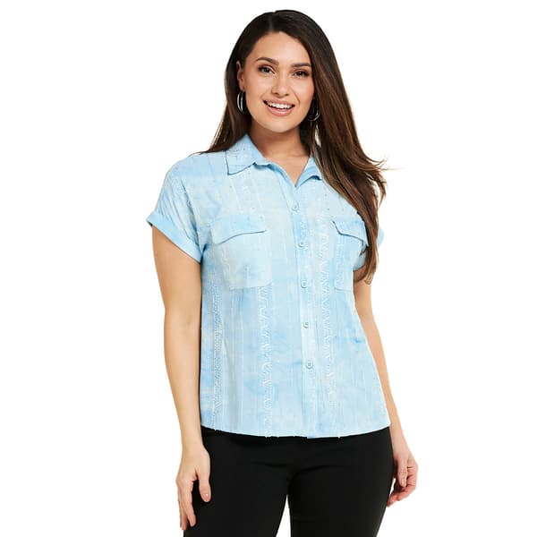 Womens Cocomo Short Sleeve 2 Pocket Collar Button Front Blouse