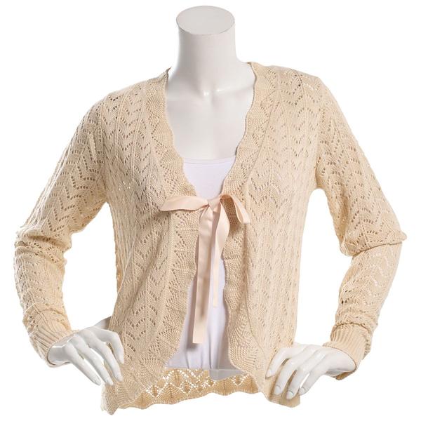 Juniors A. Byer Long Sleeve Crochet Ribbon Tie Sweater Cardigan - image 