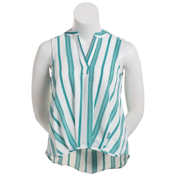 Womens NY Collection Sleeveless Stripe Knot Front Blouse