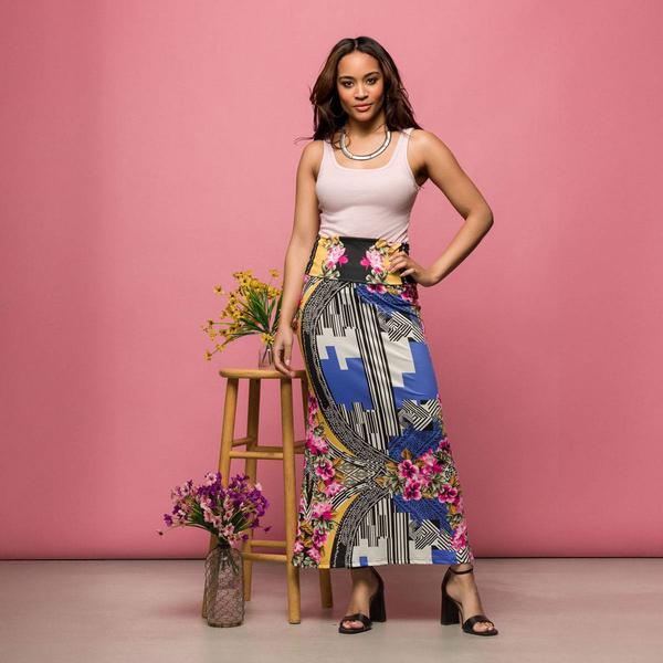 Womens 24-7 Comfort Apparel Floral Foldover Waist Maxi Skirt
