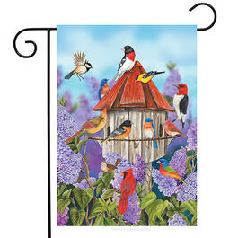 Birds & Lilacs Birdhouse Garden Flag