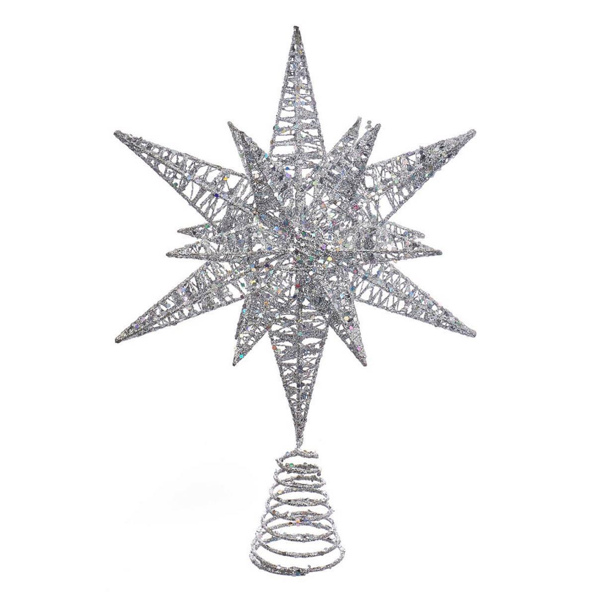 Kurt Adler 15.5-Inch Silver Glitter Wire 3D Star Treetop