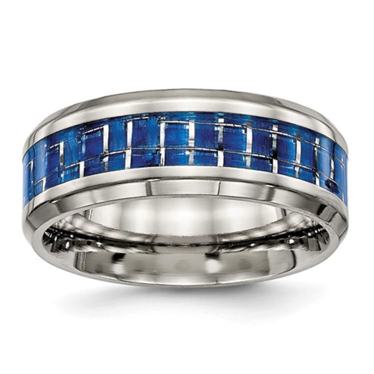 Mens Endless Affection(tm) 8mm Blue & White Carbon Fiber Inlay Ring