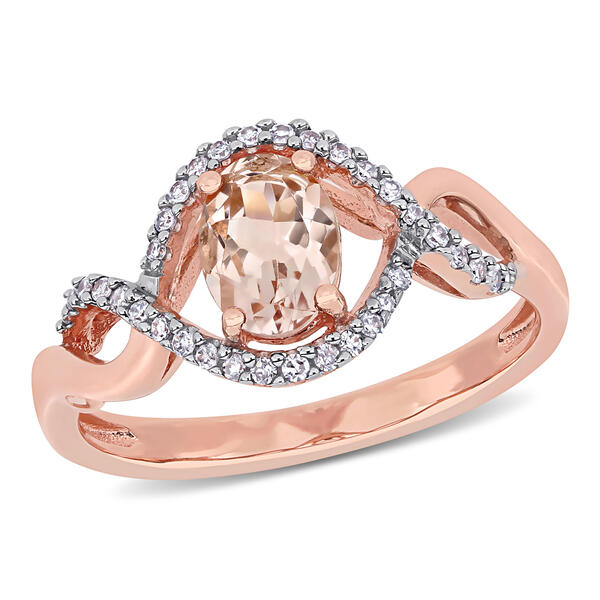 Gemstones Classics&#40;tm&#41; 10kt. Rose Gold Morganite & Diamond Halo Ring - image 