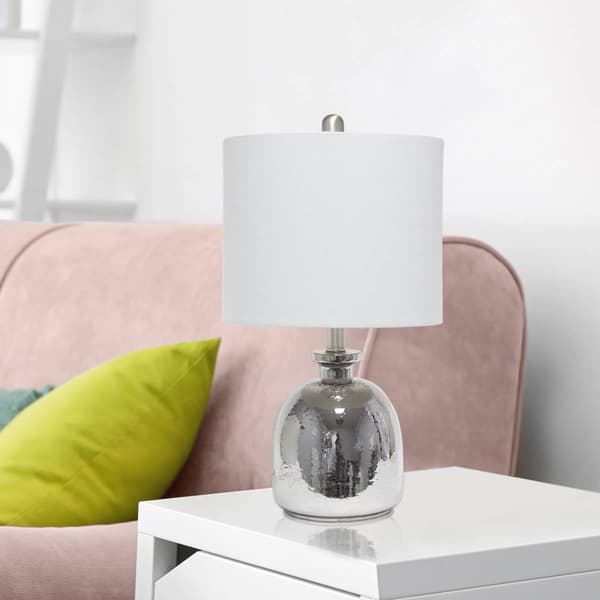 Lalia Home Metallic Grey Hammer Linen Shade Glass Jar Table Lamp
