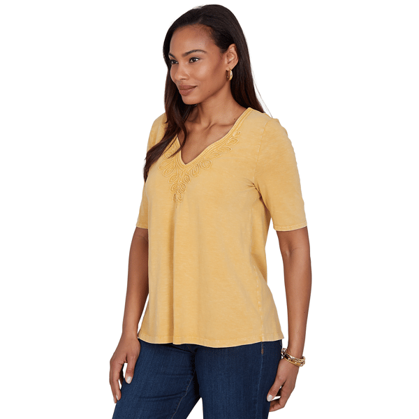 Womens Ruby Rd. Sedona Escape V Neck Soutache Trim Blouse