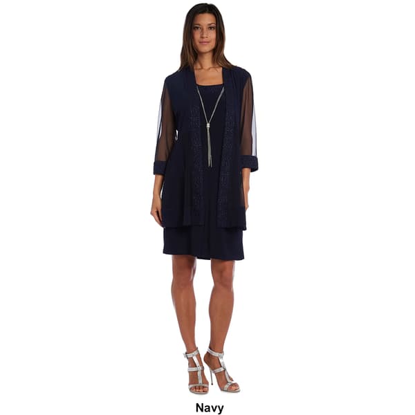 Womens R&M Richards Glitter Jacket Dress with Necklace