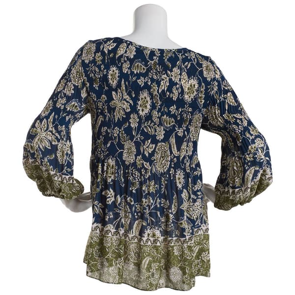 Petite Floral &amp; Ivy 3/4 Sleeve Floral Print Round Neck Blouse