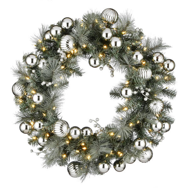 National Tree 30in. LED Frosted Silver Pine Wreath - image 