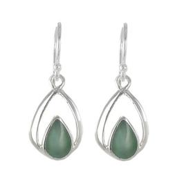 Silver Plate Cat Eye Teardrop Dangle Earrings