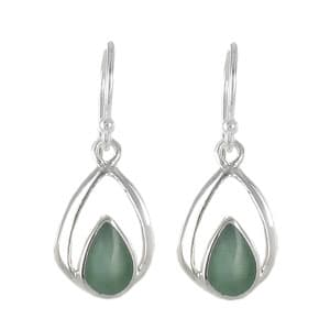 Silver Plate Cat Eye Teardrop Dangle Earrings - image 