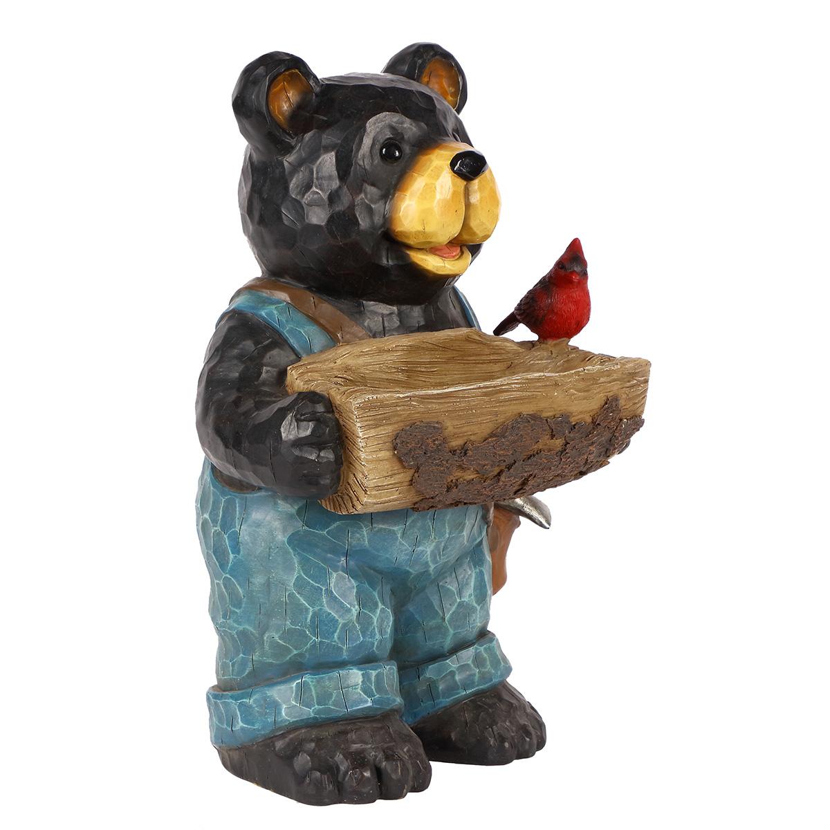 Hi-Line Gift Bear Holding Bird Bath Garden Statue